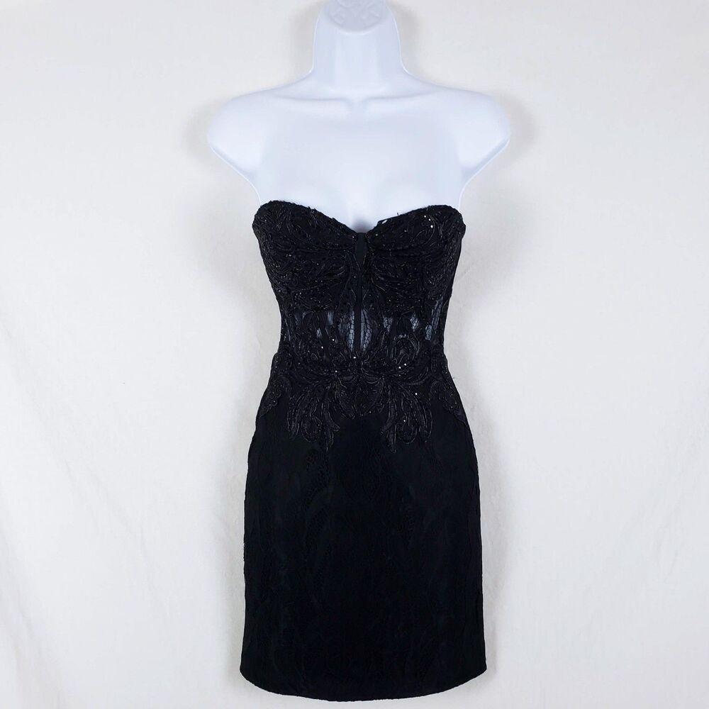 Blondie Nites Dark Romantic Goth Beaded Strapless Corset Dress Womens 0 HOCO